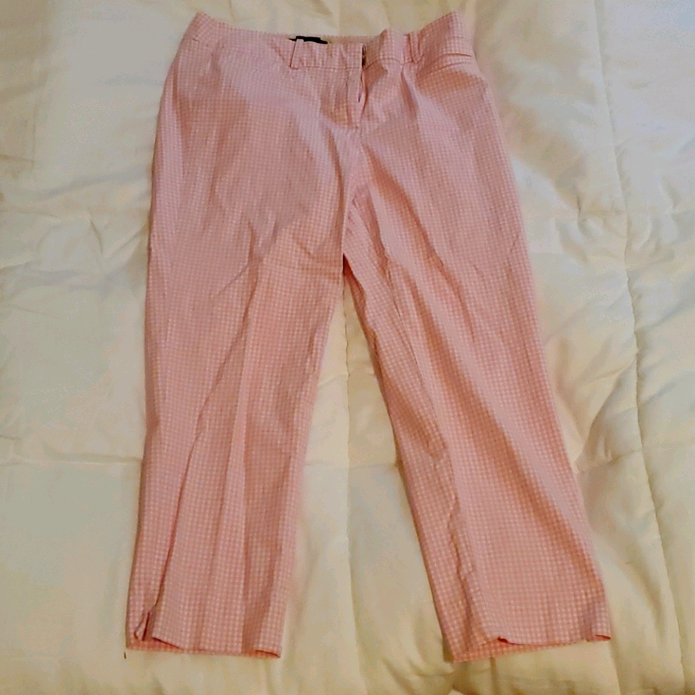 Pink And White Plaid Crop Pants